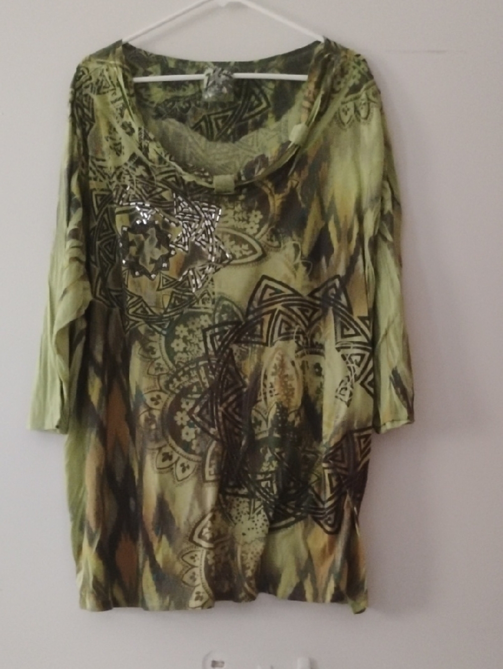 Avenue Olive & Brown Printed Scoop Neck Tunic